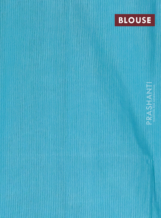 Semi bamboo saree yellow and teal blue with allover thread weaves and sequin work pallu