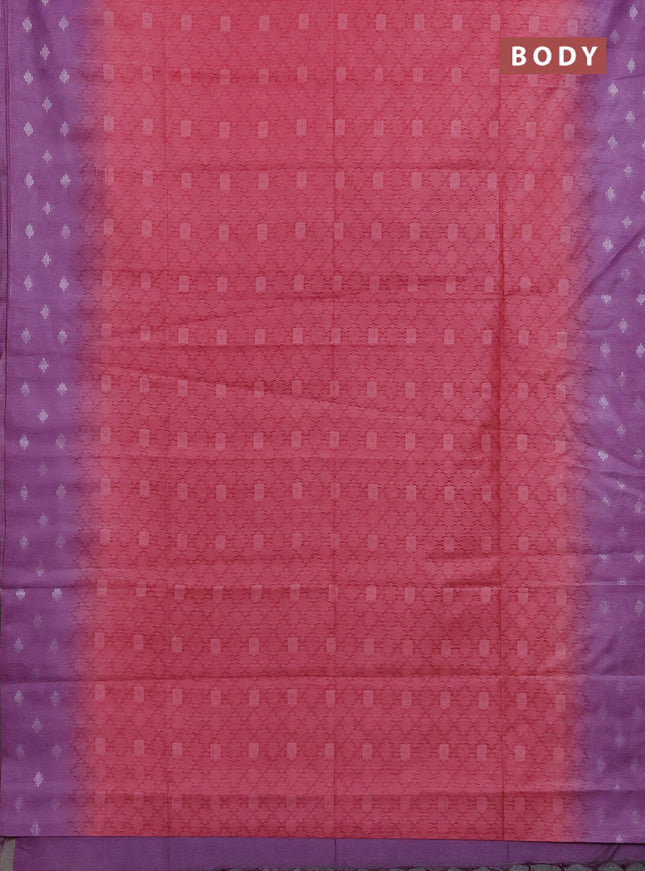 Semi bamboo saree peach pink and lavender with allover thread weaves and sequin work pallu