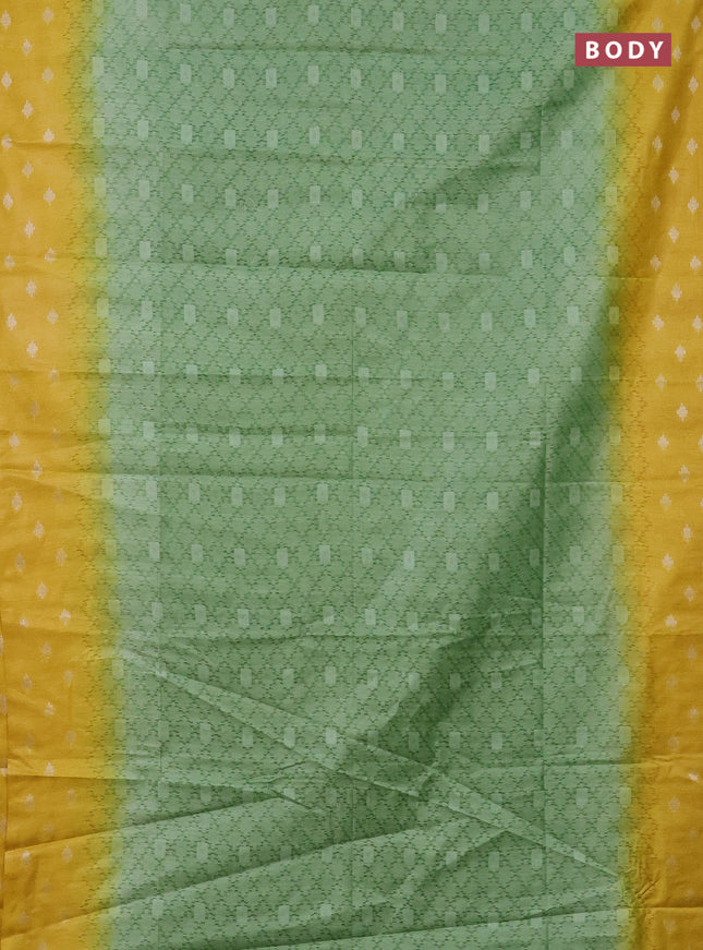 Semi bamboo saree pastel green and yellow with allover thread weaves and sequin work pallu