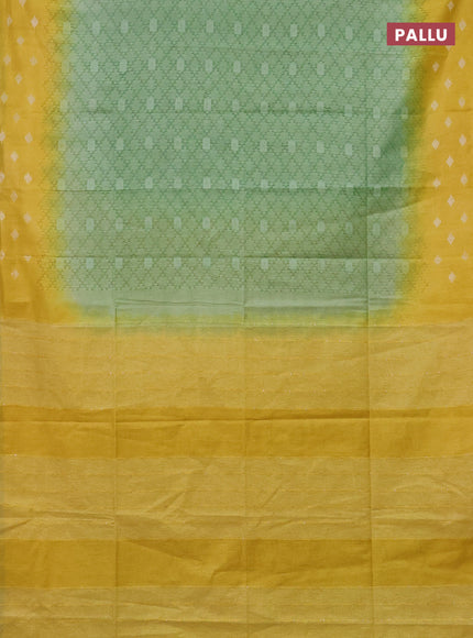 Semi bamboo saree pastel green and yellow with allover thread weaves and sequin work pallu