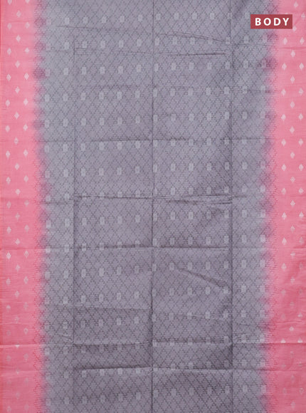 Semi bamboo saree grey and peach pink with allover thread weaves and sequin work pallu