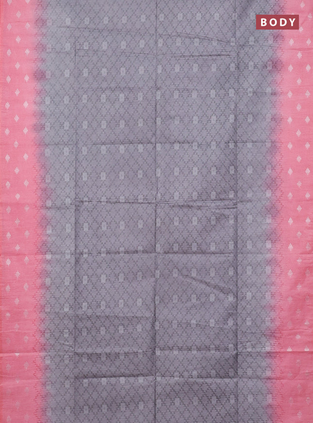 Semi bamboo saree grey and peach pink with allover thread weaves and sequin work pallu