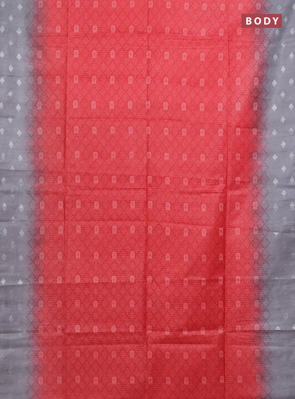 Semi bamboo saree red and grey with allover thread weaves and sequin work pallu