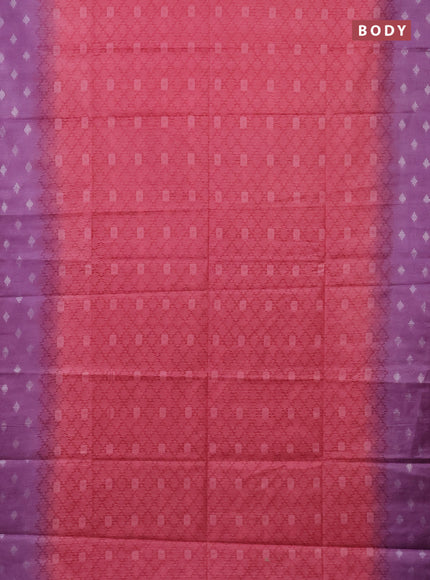 Semi bamboo saree peach pink and lavender with allover thread weaves and sequin work pallu