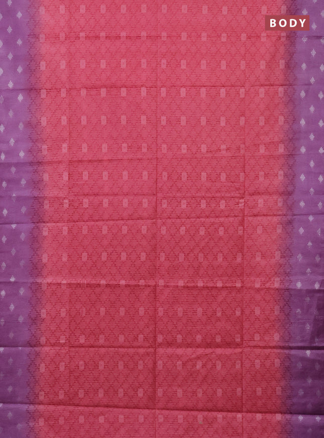 Semi bamboo saree peach pink and lavender with allover thread weaves and sequin work pallu