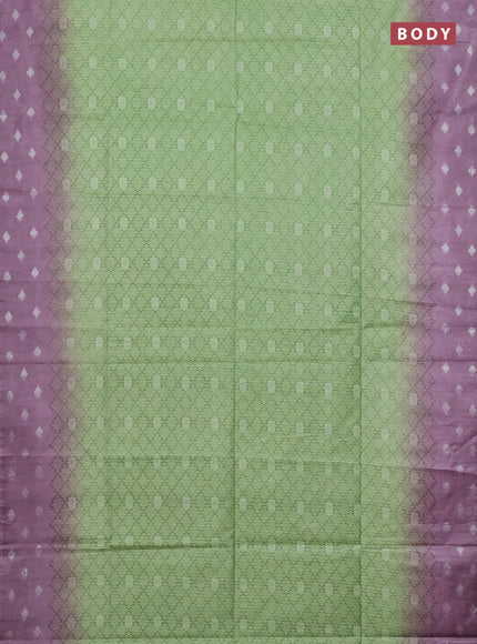 Semi bamboo saree pastel green and mild purple with allover thread weaves and sequin work pallu
