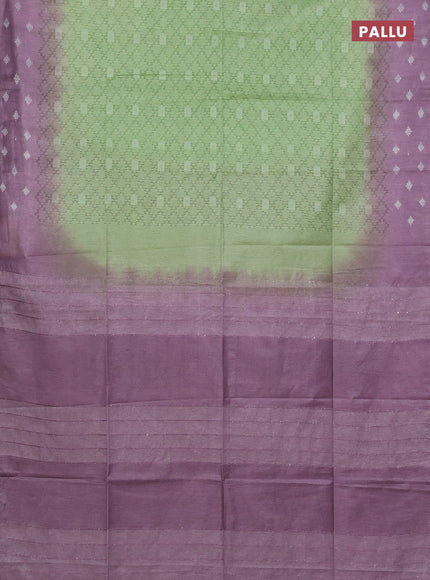 Semi bamboo saree pastel green and mild purple with allover thread weaves and sequin work pallu
