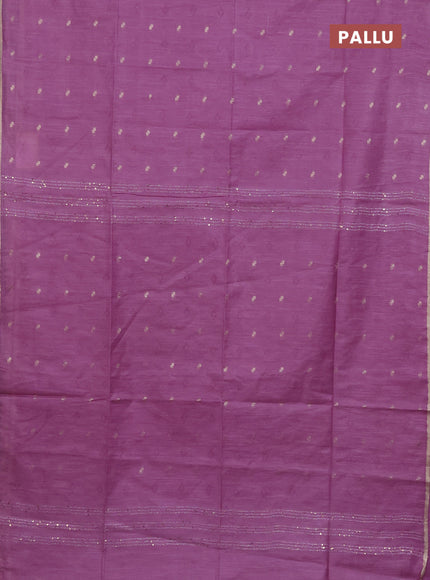 Semi bamboo saree lavender with thread & zari woven buttas and sequin work pallu