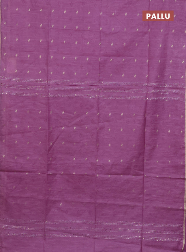 Semi bamboo saree lavender with thread & zari woven buttas and sequin work pallu