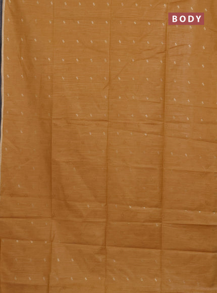 Semi bamboo saree yellow with thread & zari woven buttas and sequin work pallu