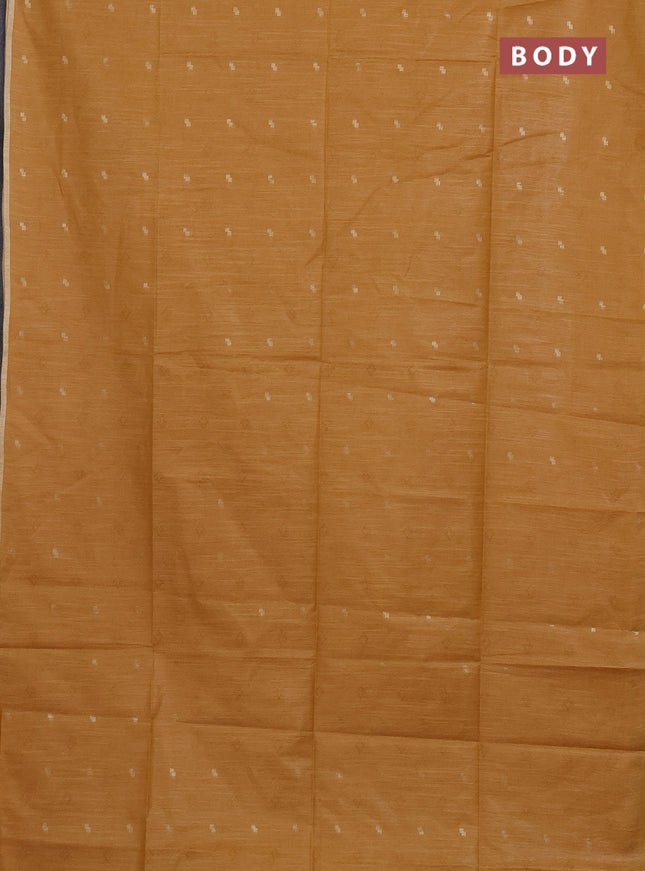 Semi bamboo saree yellow with thread & zari woven buttas and sequin work pallu