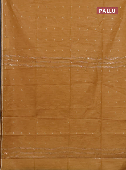 Semi bamboo saree yellow with thread & zari woven buttas and sequin work pallu