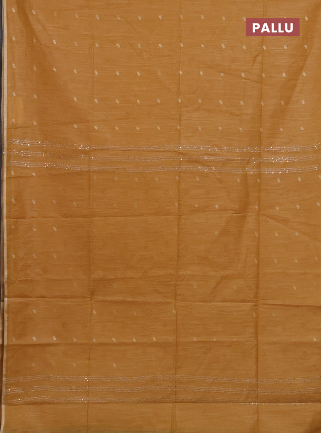 Semi bamboo saree yellow with thread & zari woven buttas and sequin work pallu