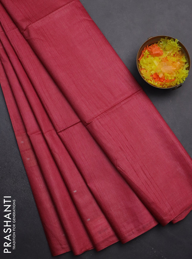 Semi bamboo saree red shade with woven buttas in borderless style