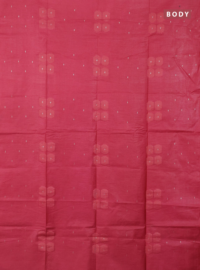Semi bamboo saree red shade with woven buttas in borderless style