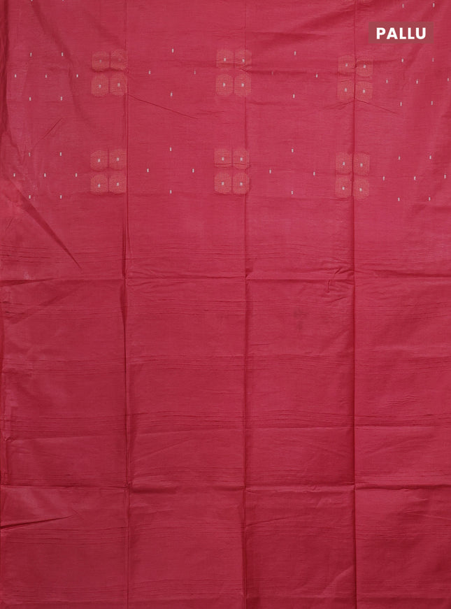 Semi bamboo saree red shade with woven buttas in borderless style