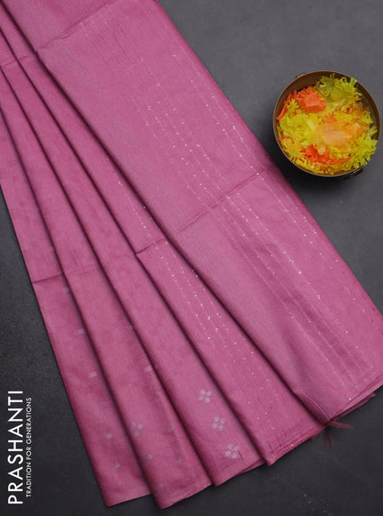 Semi bamboo saree light pink with allover thread weaves and sequin work pallu