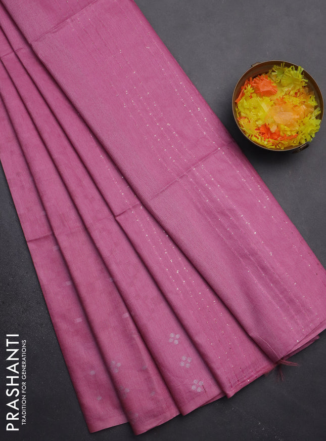 Semi bamboo saree light pink with allover thread weaves and sequin work pallu