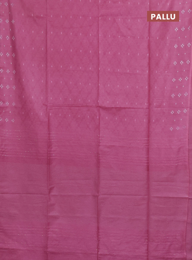 Semi bamboo saree light pink with allover thread weaves and sequin work pallu