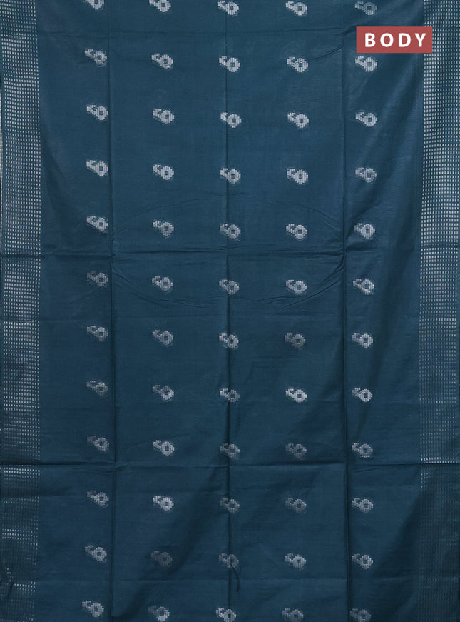 Semi bamboo saree peacock green with silver zari woven buttas and silver zari woven border