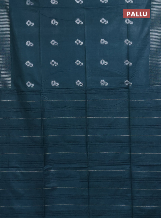 Semi bamboo saree peacock green with silver zari woven buttas and silver zari woven border