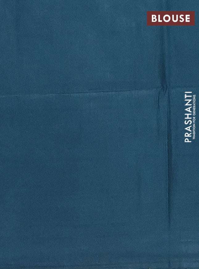 Semi bamboo saree peacock green with silver zari woven buttas and silver zari woven border