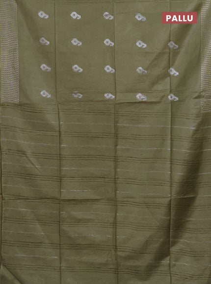 Semi bamboo saree green shade with silver zari woven buttas and silver zari woven border
