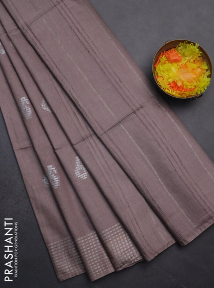 Semi bamboo saree brown shade with silver zari woven buttas and silver zari woven border