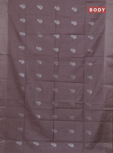 Semi bamboo saree brown shade with silver zari woven buttas and silver zari woven border