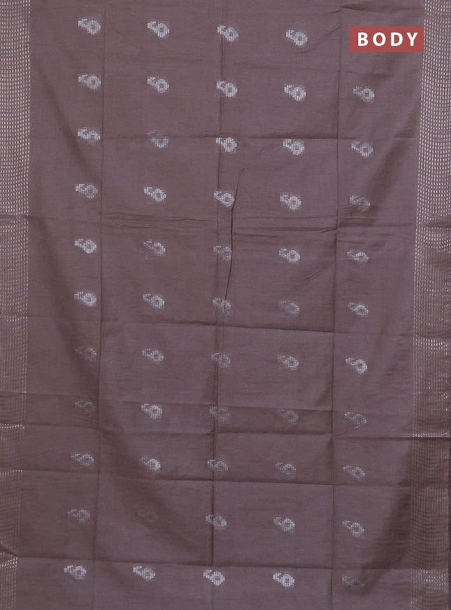 Semi bamboo saree brown shade with silver zari woven buttas and silver zari woven border