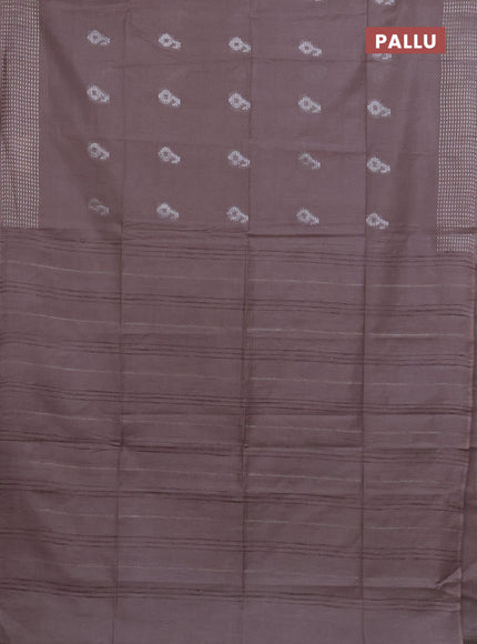 Semi bamboo saree brown shade with silver zari woven buttas and silver zari woven border