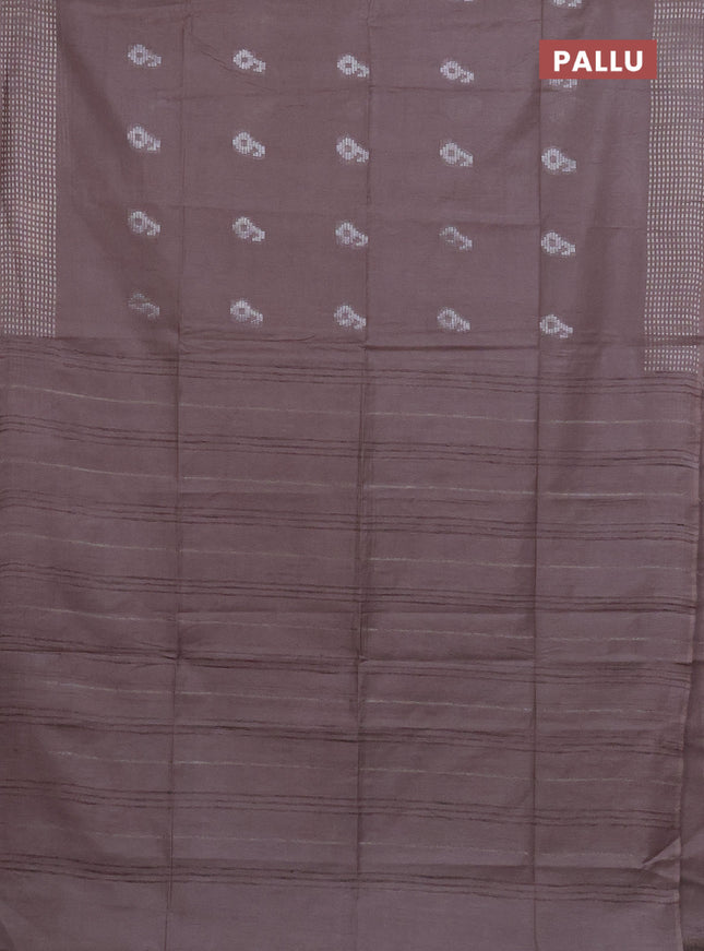 Semi bamboo saree brown shade with silver zari woven buttas and silver zari woven border