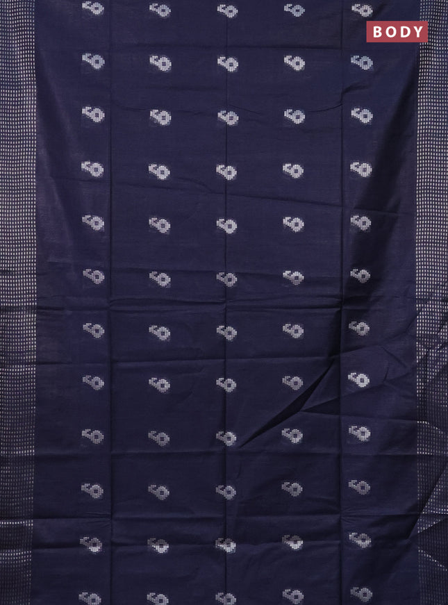Semi bamboo saree navy blue with silver zari woven buttas and silver zari woven border