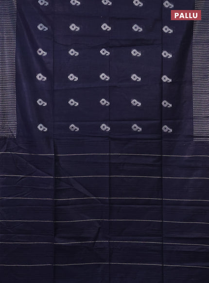 Semi bamboo saree navy blue with silver zari woven buttas and silver zari woven border