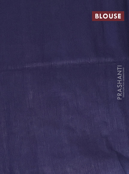 Semi bamboo saree navy blue with silver zari woven buttas and silver zari woven border