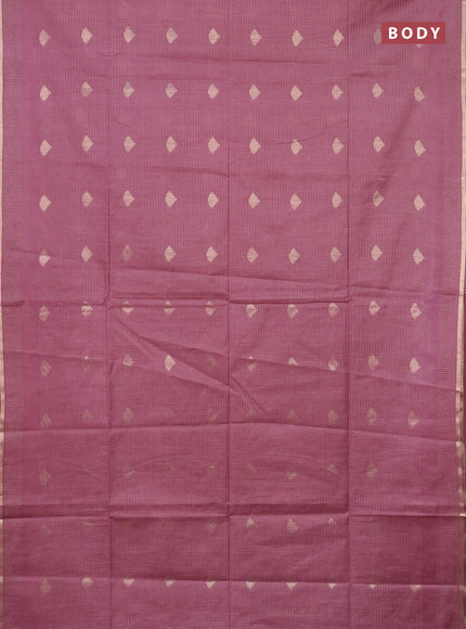 Semi bamboo saree mauve pink with allover thread weaves & zari buttas and zari woven piping border