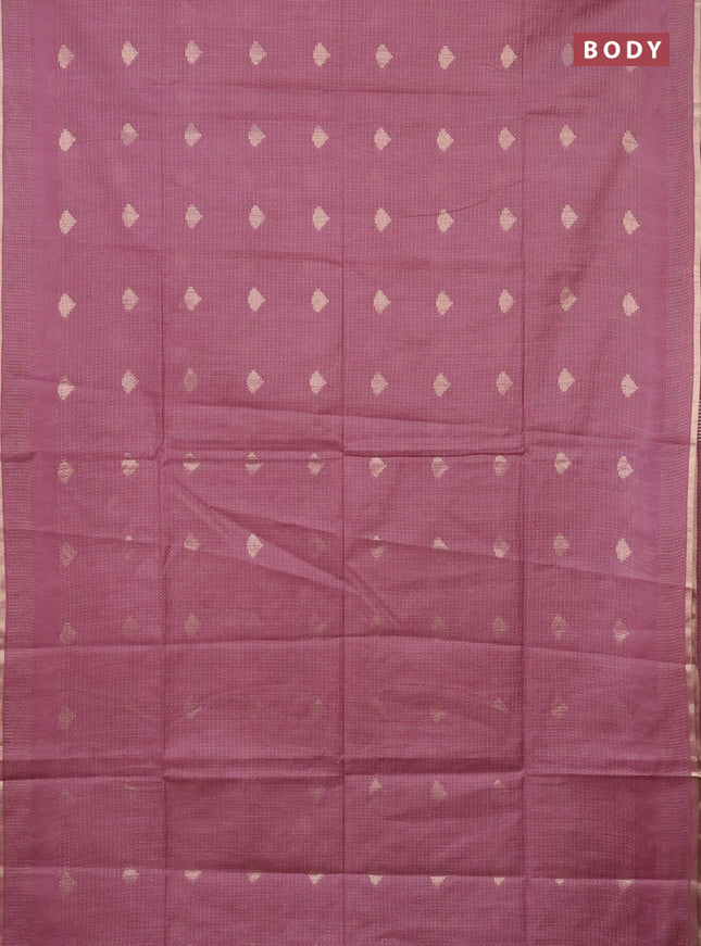 Semi bamboo saree mauve pink with allover thread weaves & zari buttas and zari woven piping border