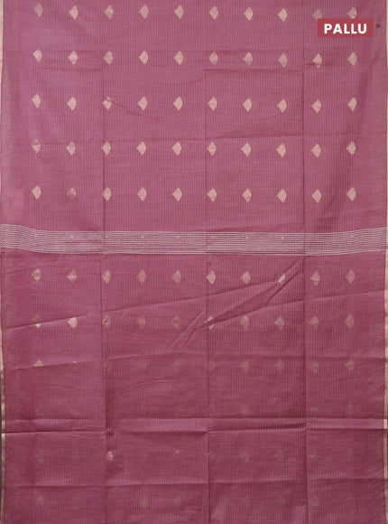 Semi bamboo saree mauve pink with allover thread weaves & zari buttas and zari woven piping border