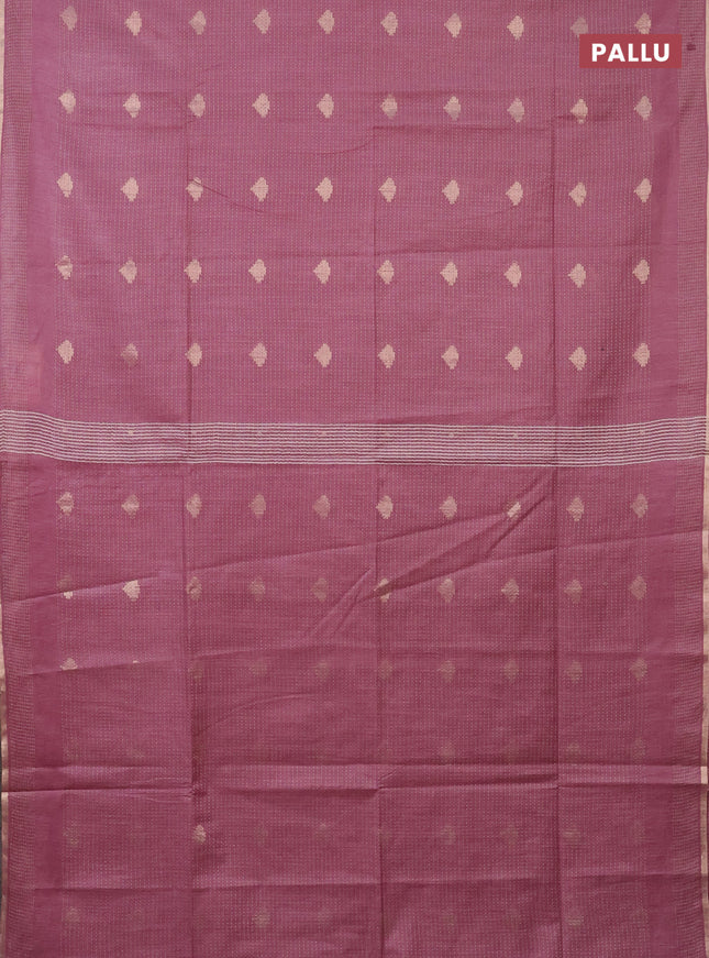 Semi bamboo saree mauve pink with allover thread weaves & zari buttas and zari woven piping border