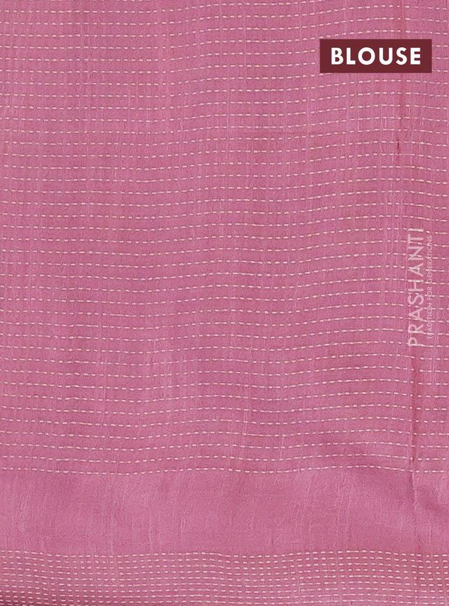 Semi bamboo saree mauve pink with allover thread weaves & zari buttas and zari woven piping border