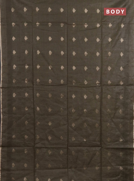 Semi bamboo saree military green with allover thread weaves & zari buttas and zari woven piping border