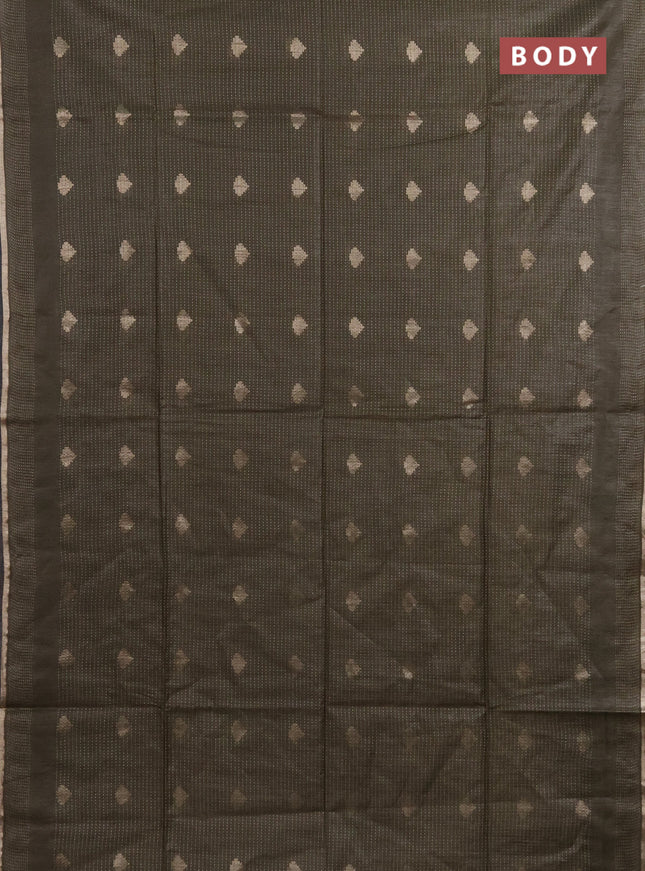 Semi bamboo saree military green with allover thread weaves & zari buttas and zari woven piping border