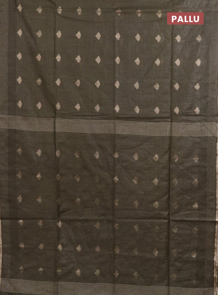 Semi bamboo saree military green with allover thread weaves & zari buttas and zari woven piping border