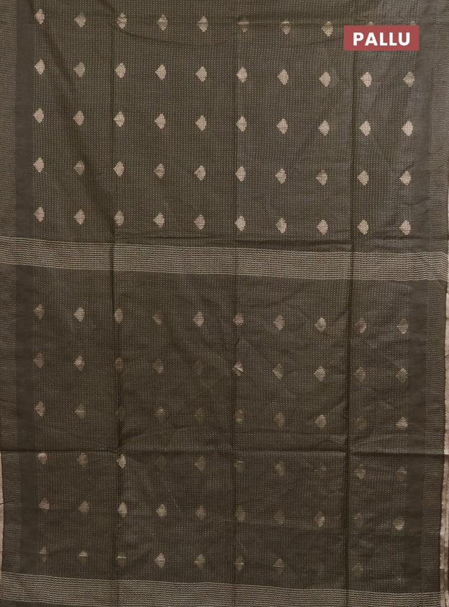 Semi bamboo saree military green with allover thread weaves & zari buttas and zari woven piping border