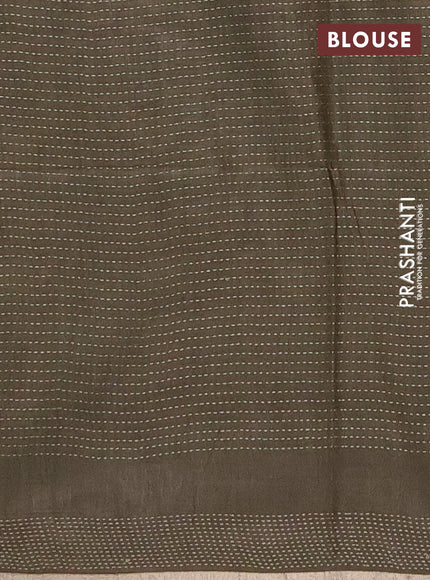 Semi bamboo saree military green with allover thread weaves & zari buttas and zari woven piping border