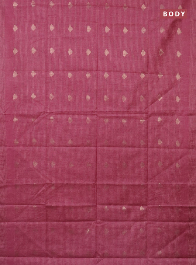 Semi bamboo saree pink shade with allover thread weaves & zari buttas and zari woven piping border