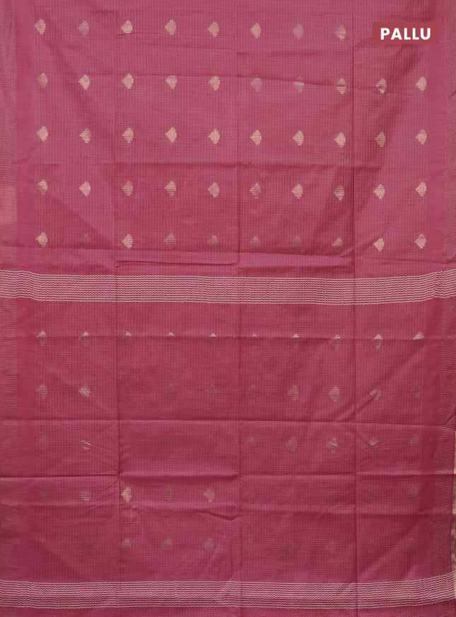 Semi bamboo saree pink shade with allover thread weaves & zari buttas and zari woven piping border