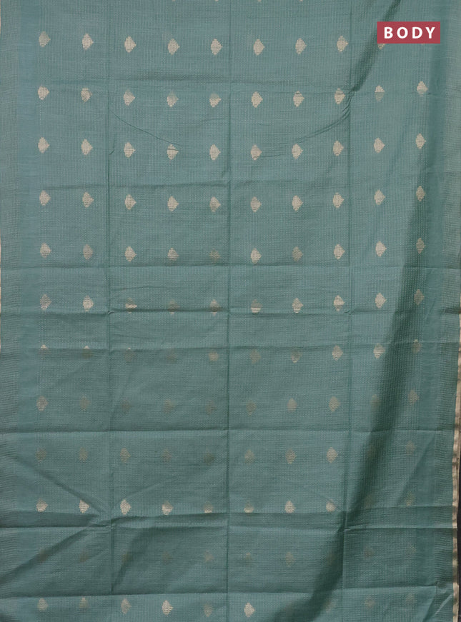 Semi bamboo saree pastel green with allover thread weaves & zari buttas and zari woven piping border