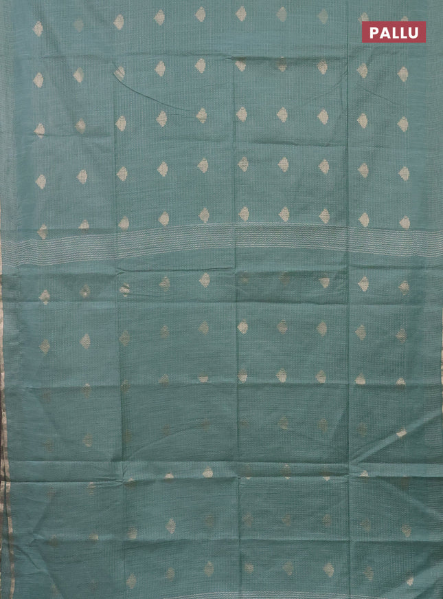 Semi bamboo saree pastel green with allover thread weaves & zari buttas and zari woven piping border