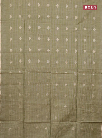 Semi bamboo saree pastel green with allover thread weaves & zari buttas and zari woven piping border